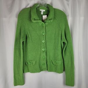 NEW Charter Club Angora Blend Pea Green Collared Knit Cardigan Sweater Large